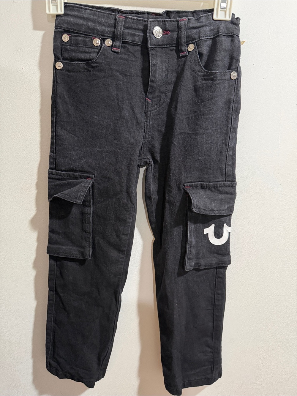 True Religion Black Cargo Jeans with Logo Patch